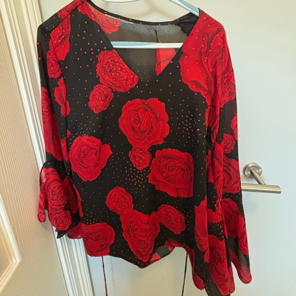 Red Rose Patterned Blouse
